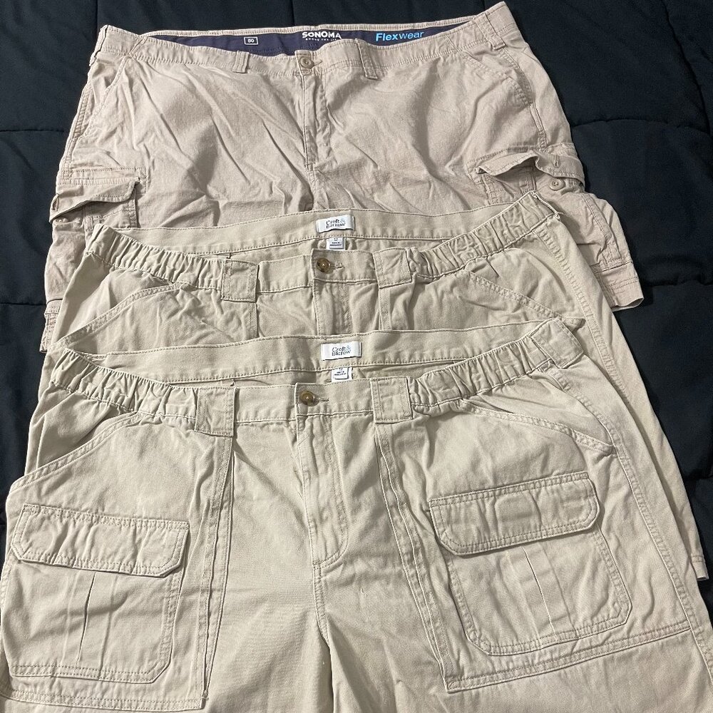 Men's 3 Tan Shorts Bundle - 1 Sized 50 Waist, 2 Sized 52 Waist
